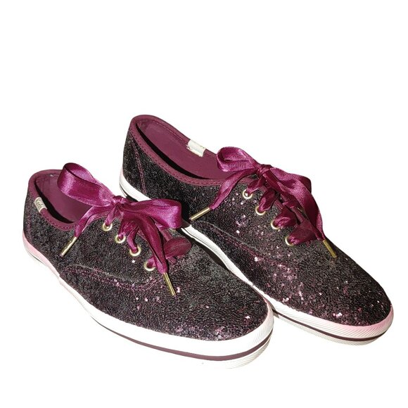 Keds x Kate Spade New York Champion Glitter Size Glitter Sneakers Black Burgundy - Picture 5 of 16
